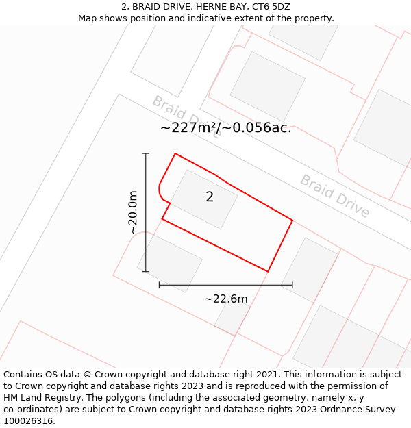 2, BRAID DRIVE, HERNE BAY, CT6 5DZ: Plot and title map