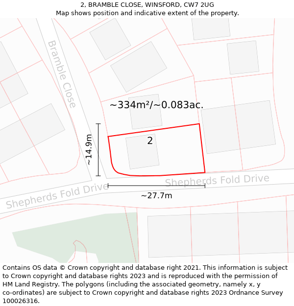 2, BRAMBLE CLOSE, WINSFORD, CW7 2UG: Plot and title map