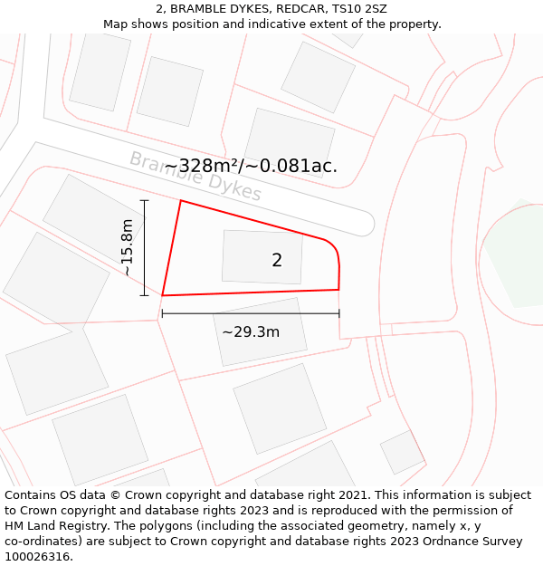 2, BRAMBLE DYKES, REDCAR, TS10 2SZ: Plot and title map