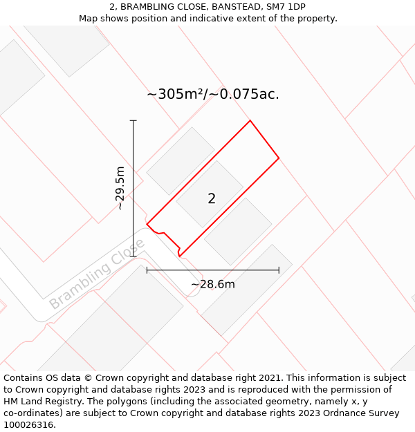 2, BRAMBLING CLOSE, BANSTEAD, SM7 1DP: Plot and title map
