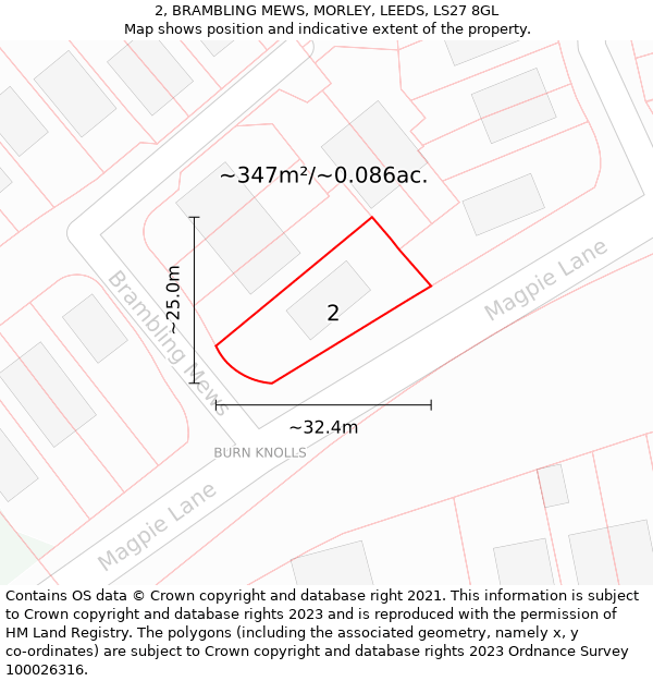 2, BRAMBLING MEWS, MORLEY, LEEDS, LS27 8GL: Plot and title map