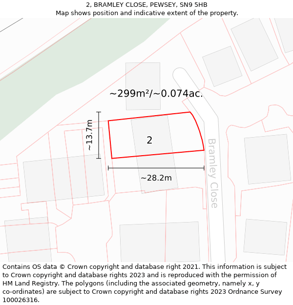 2, BRAMLEY CLOSE, PEWSEY, SN9 5HB: Plot and title map