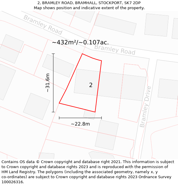 2, BRAMLEY ROAD, BRAMHALL, STOCKPORT, SK7 2DP: Plot and title map