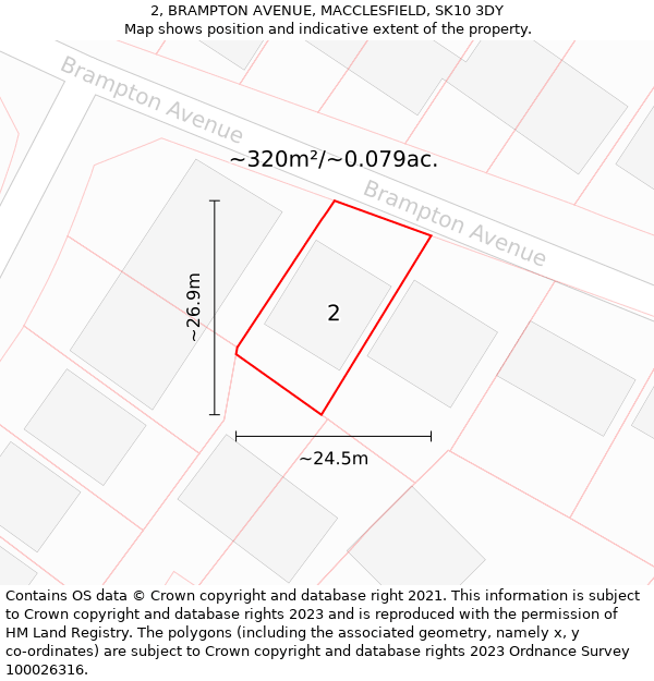 2, BRAMPTON AVENUE, MACCLESFIELD, SK10 3DY: Plot and title map