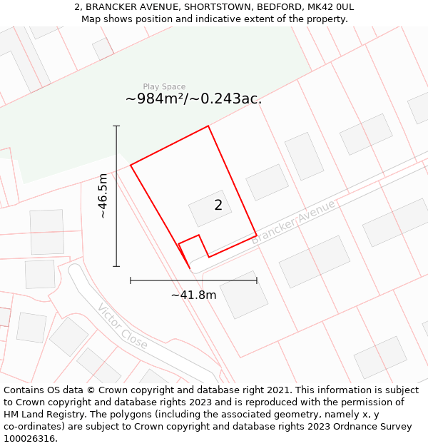 2, BRANCKER AVENUE, SHORTSTOWN, BEDFORD, MK42 0UL: Plot and title map