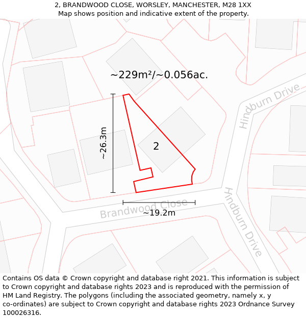 2, BRANDWOOD CLOSE, WORSLEY, MANCHESTER, M28 1XX: Plot and title map