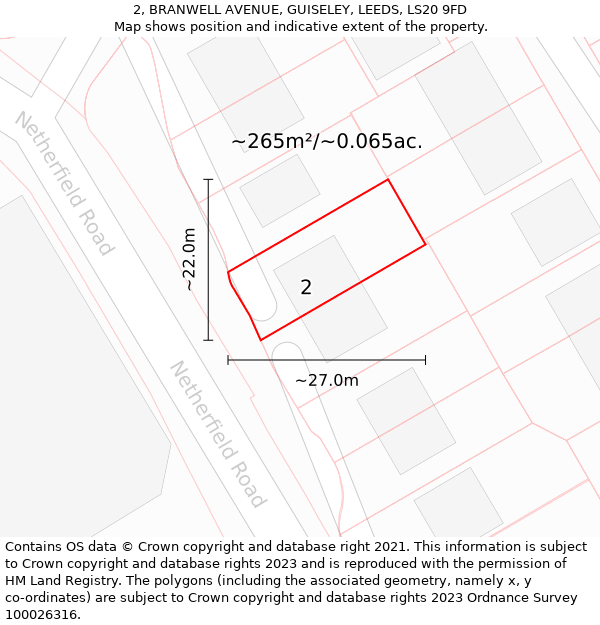 2, BRANWELL AVENUE, GUISELEY, LEEDS, LS20 9FD: Plot and title map