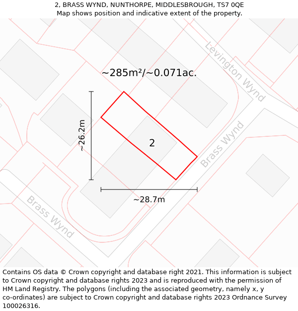 2, BRASS WYND, NUNTHORPE, MIDDLESBROUGH, TS7 0QE: Plot and title map