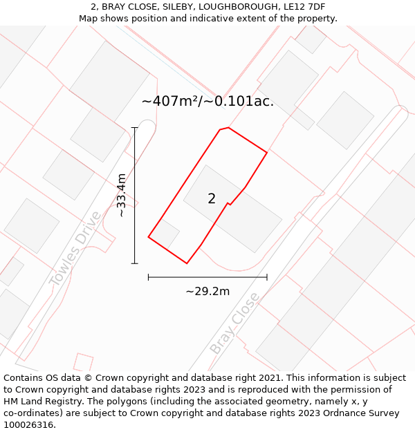 2, BRAY CLOSE, SILEBY, LOUGHBOROUGH, LE12 7DF: Plot and title map