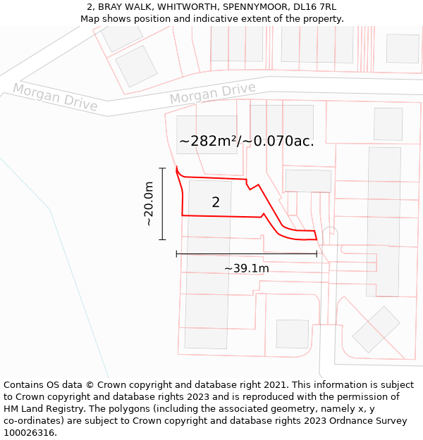 2, BRAY WALK, WHITWORTH, SPENNYMOOR, DL16 7RL: Plot and title map