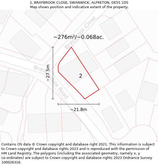 2, BRAYBROOK CLOSE, SWANWICK, ALFRETON, DE55 1DS: Plot and title map