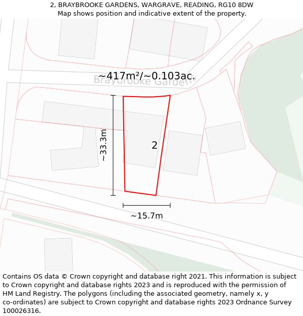 2, BRAYBROOKE GARDENS, WARGRAVE, READING, RG10 8DW: Plot and title map