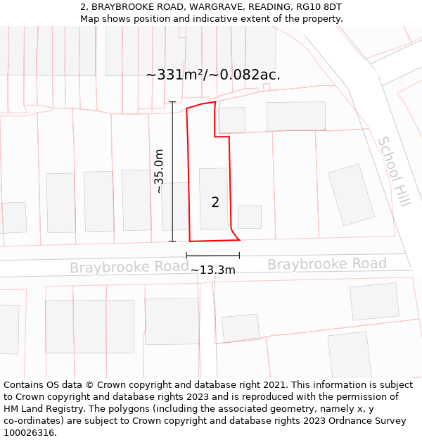 2, BRAYBROOKE ROAD, WARGRAVE, READING, RG10 8DT: Plot and title map