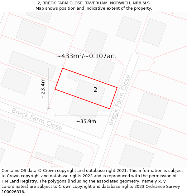 2, BRECK FARM CLOSE, TAVERHAM, NORWICH, NR8 6LS: Plot and title map