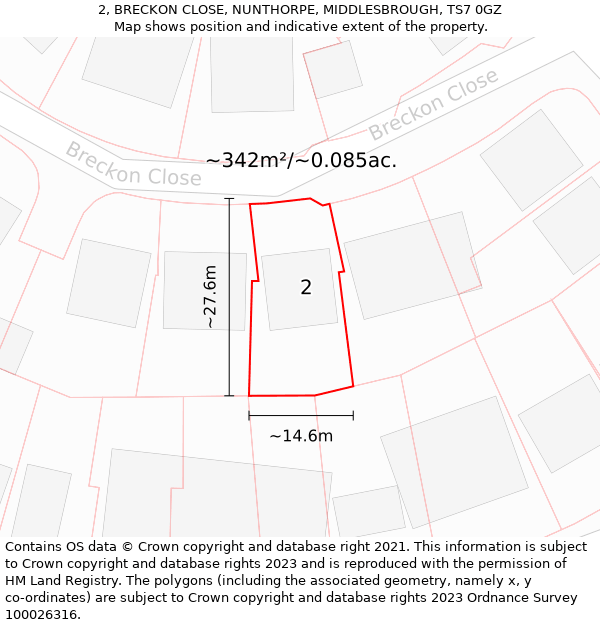 2, BRECKON CLOSE, NUNTHORPE, MIDDLESBROUGH, TS7 0GZ: Plot and title map