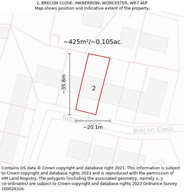 2, BRECON CLOSE, INKBERROW, WORCESTER, WR7 4EP: Plot and title map