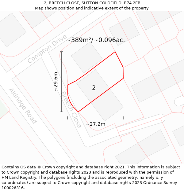 2, BREECH CLOSE, SUTTON COLDFIELD, B74 2EB: Plot and title map