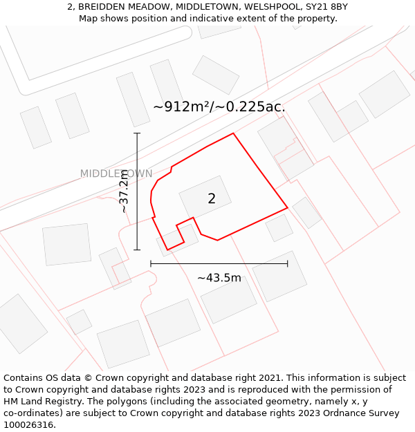 2, BREIDDEN MEADOW, MIDDLETOWN, WELSHPOOL, SY21 8BY: Plot and title map