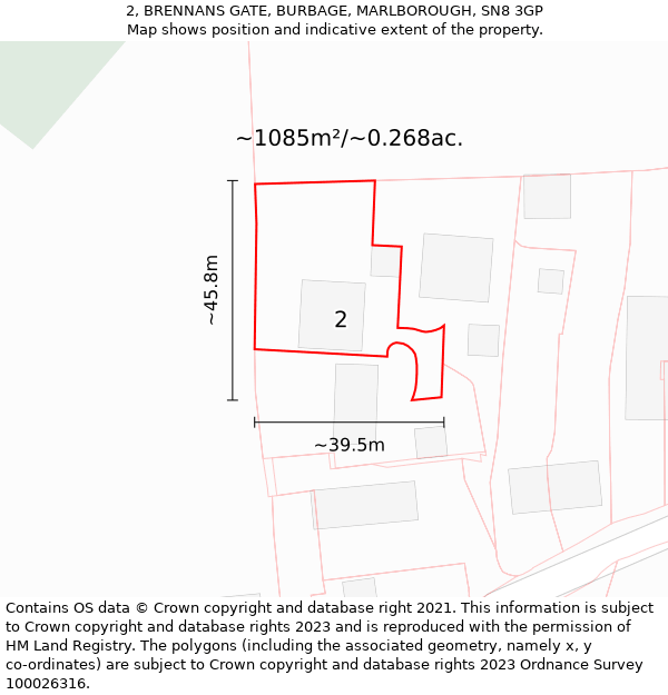 2, BRENNANS GATE, BURBAGE, MARLBOROUGH, SN8 3GP: Plot and title map