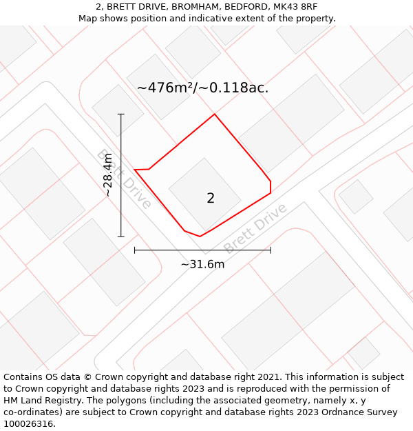 2, BRETT DRIVE, BROMHAM, BEDFORD, MK43 8RF: Plot and title map