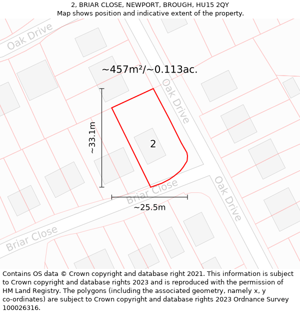 2, BRIAR CLOSE, NEWPORT, BROUGH, HU15 2QY: Plot and title map