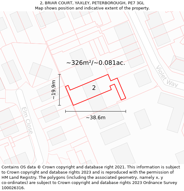 2, BRIAR COURT, YAXLEY, PETERBOROUGH, PE7 3GL: Plot and title map