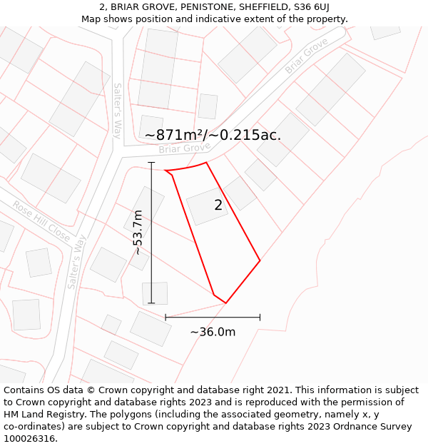 2, BRIAR GROVE, PENISTONE, SHEFFIELD, S36 6UJ: Plot and title map