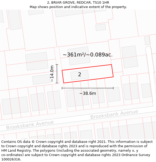 2, BRIAR GROVE, REDCAR, TS10 1HR: Plot and title map