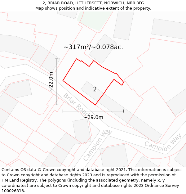 2, BRIAR ROAD, HETHERSETT, NORWICH, NR9 3FG: Plot and title map