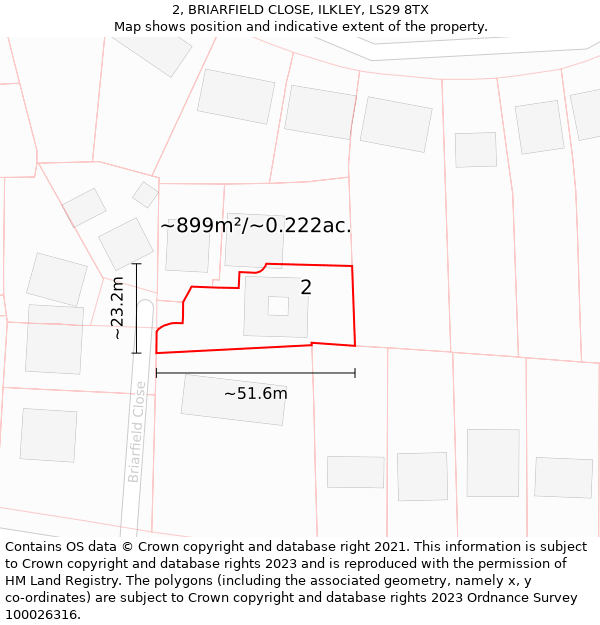 2, BRIARFIELD CLOSE, ILKLEY, LS29 8TX: Plot and title map