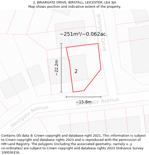 2, BRIARGATE DRIVE, BIRSTALL, LEICESTER, LE4 3JA: Plot and title map