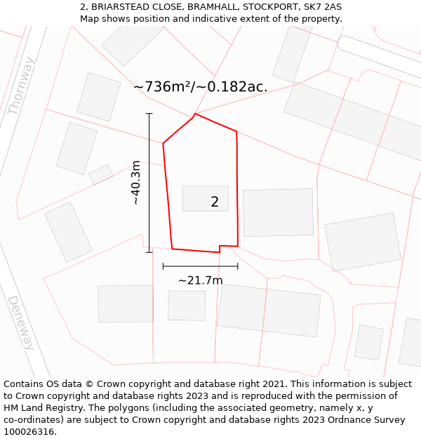 2, BRIARSTEAD CLOSE, BRAMHALL, STOCKPORT, SK7 2AS: Plot and title map