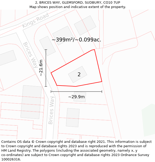 2, BRICES WAY, GLEMSFORD, SUDBURY, CO10 7UP: Plot and title map