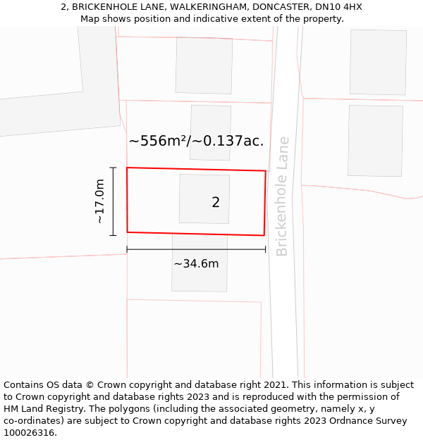 2, BRICKENHOLE LANE, WALKERINGHAM, DONCASTER, DN10 4HX: Plot and title map