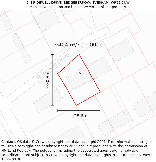 2, BRIDEWELL DRIVE, SEDGEBERROW, EVESHAM, WR11 7UW: Plot and title map