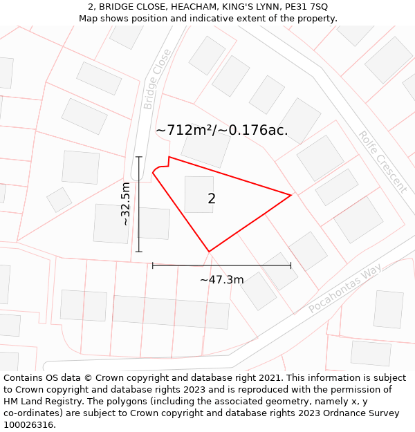 2, BRIDGE CLOSE, HEACHAM, KING'S LYNN, PE31 7SQ: Plot and title map