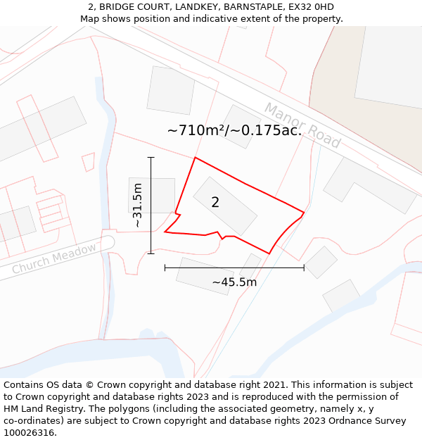 2, BRIDGE COURT, LANDKEY, BARNSTAPLE, EX32 0HD: Plot and title map