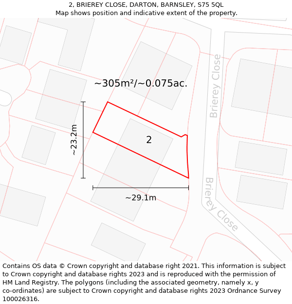 2, BRIEREY CLOSE, DARTON, BARNSLEY, S75 5QL: Plot and title map