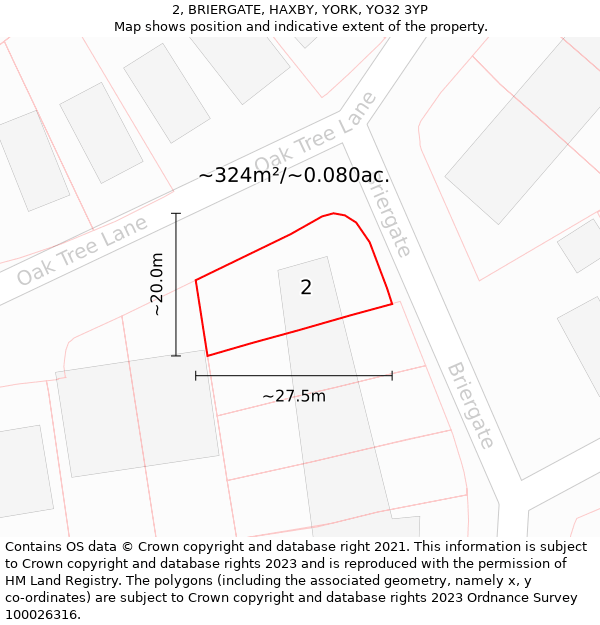 2, BRIERGATE, HAXBY, YORK, YO32 3YP: Plot and title map