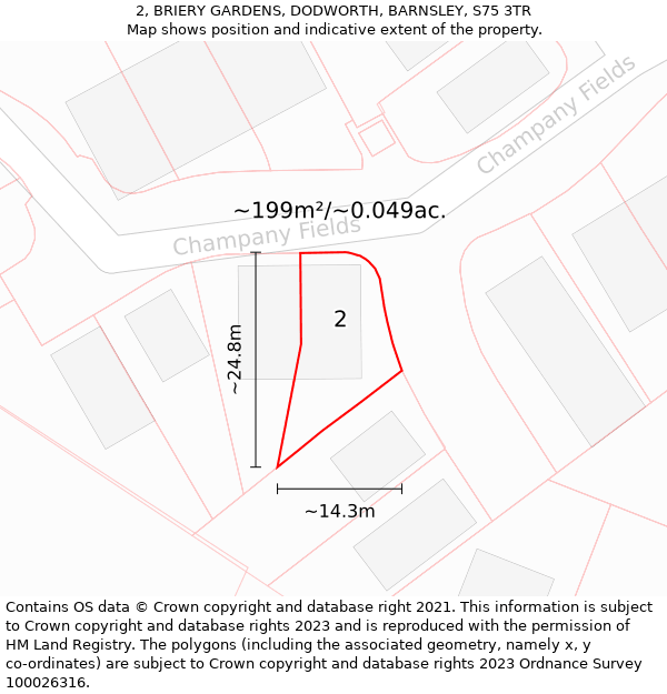 2, BRIERY GARDENS, DODWORTH, BARNSLEY, S75 3TR: Plot and title map