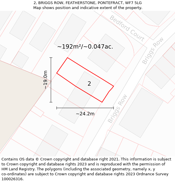 2, BRIGGS ROW, FEATHERSTONE, PONTEFRACT, WF7 5LG: Plot and title map