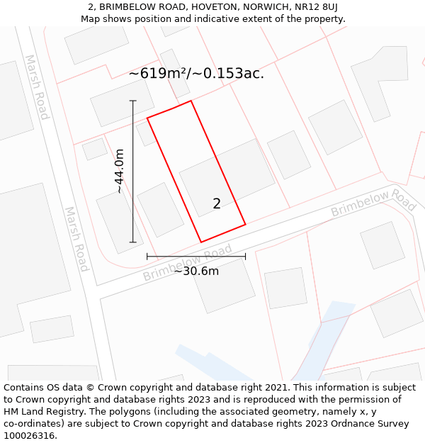 2, BRIMBELOW ROAD, HOVETON, NORWICH, NR12 8UJ: Plot and title map