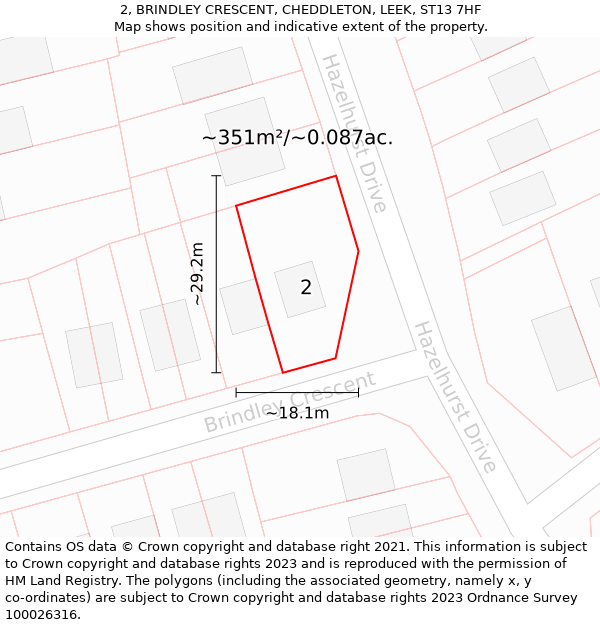 2, BRINDLEY CRESCENT, CHEDDLETON, LEEK, ST13 7HF: Plot and title map