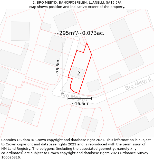 2, BRO MEBYD, BANCFFOSFELEN, LLANELLI, SA15 5FA: Plot and title map