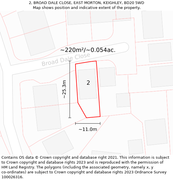 2, BROAD DALE CLOSE, EAST MORTON, KEIGHLEY, BD20 5WD: Plot and title map