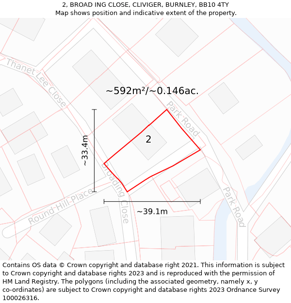 2, BROAD ING CLOSE, CLIVIGER, BURNLEY, BB10 4TY: Plot and title map