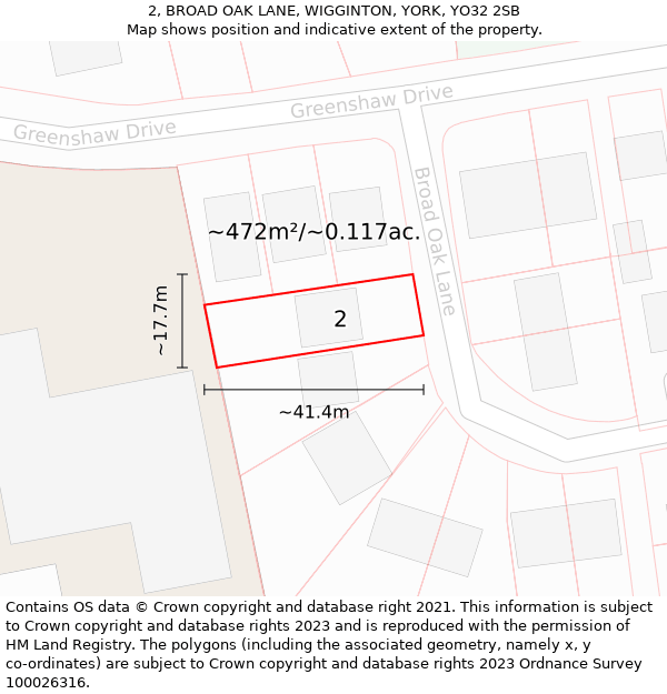 2, BROAD OAK LANE, WIGGINTON, YORK, YO32 2SB: Plot and title map