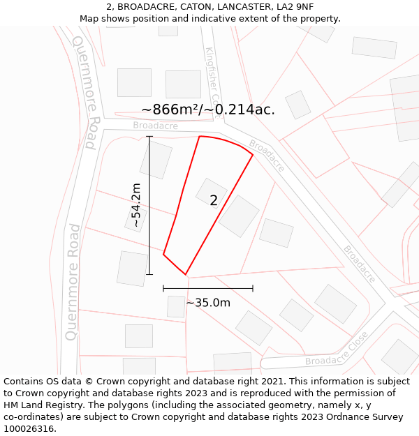 2, BROADACRE, CATON, LANCASTER, LA2 9NF: Plot and title map