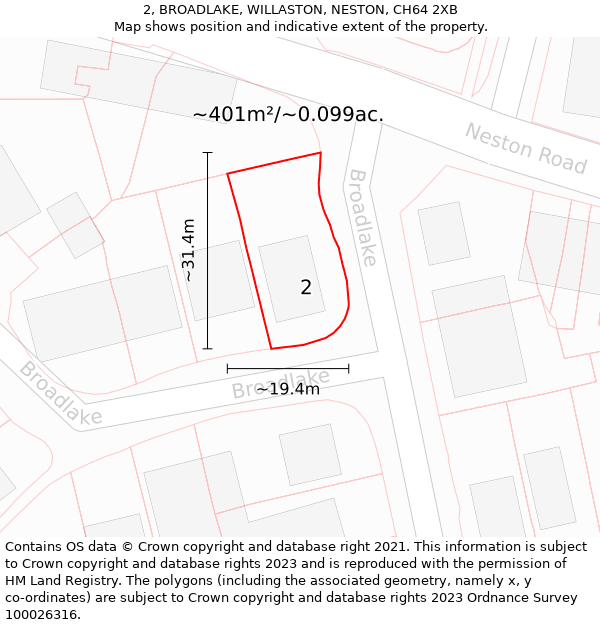 2, BROADLAKE, WILLASTON, NESTON, CH64 2XB: Plot and title map