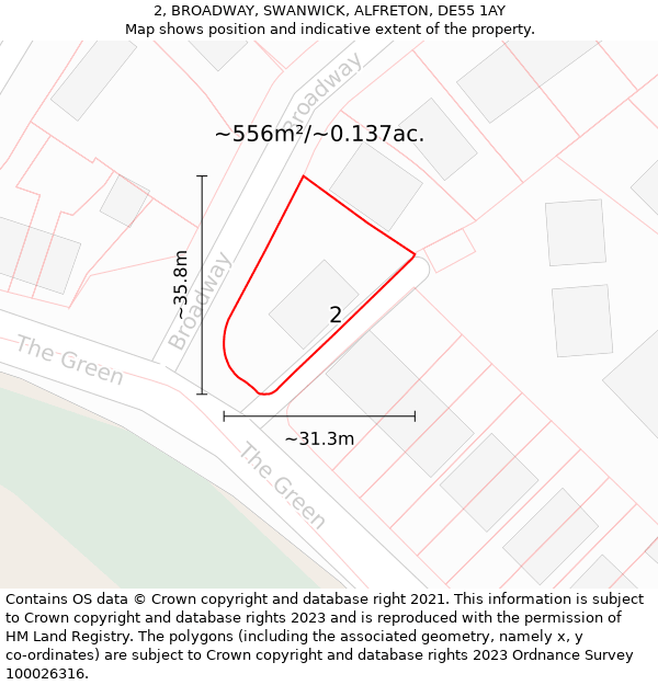 2, BROADWAY, SWANWICK, ALFRETON, DE55 1AY: Plot and title map